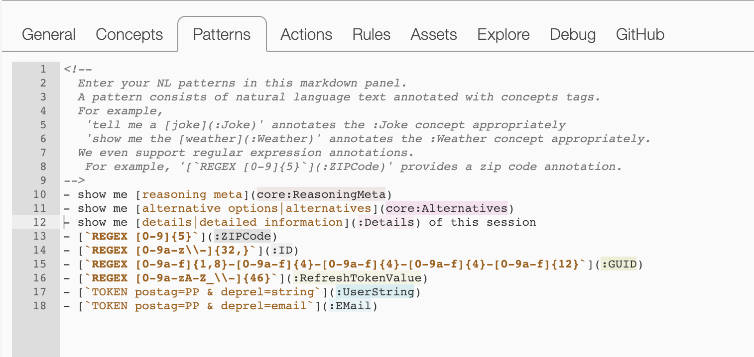 NL patterns syntax